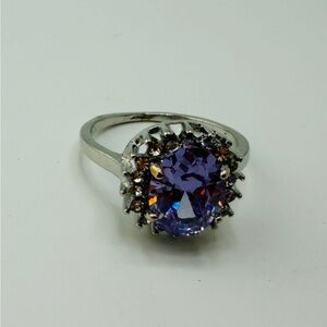 Lab Amethyst Halo Setting Ring Size 7 3/4 NWT